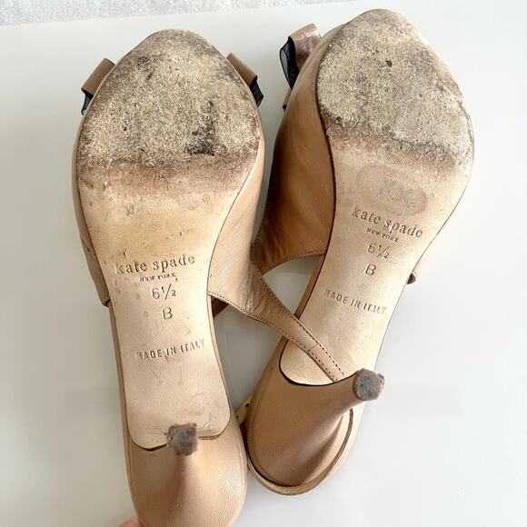 Kate Spade Billow Bow Heels Sz 6-1/2 Beige Nude Slingback Peep Toe Sandals Shoes - Picture 7 of 9